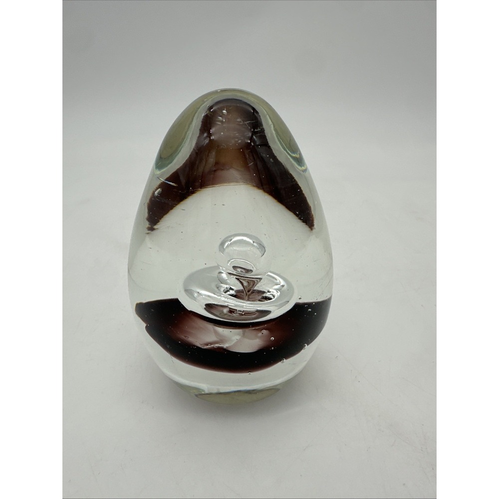 Paperweight Glass Decorative Art Glass Brown Clear Bubble Egg Shape‎ 3 3/4"